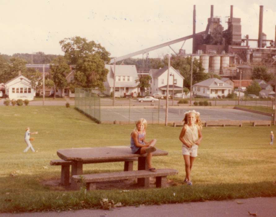 Cities and Towns, Children, factory, Businesses and Factories, Iowa History, Clinton, IA, Leisure, tennis court, picnic table, Iowa, history of Iowa, Guild, Allison, Outdoor Recreation