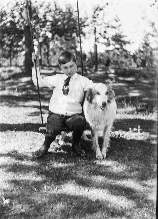 dog, swing, boy, Animals, Portraits - Individual, Children, Iowa History, Iowa, IA, history of Iowa, Anamosa Library & Learning Center