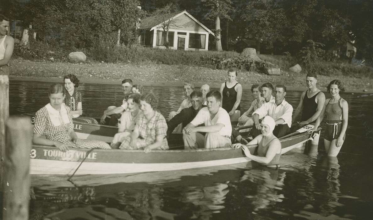 Iowa History, history of Iowa, Lakes, Rivers, and Streams, bathing suit, swimsuit, Portraits - Group, Iowa, boat, McMurray, Doug, Clear Lake, IA, lake, Outdoor Recreation