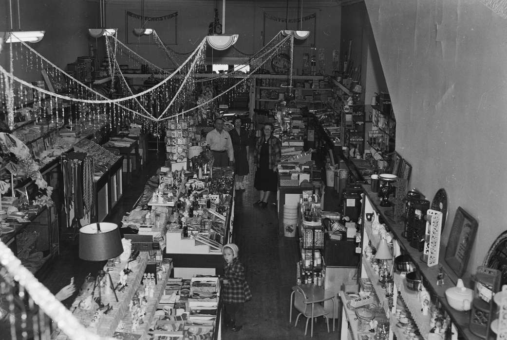 Businesses and Factories, employee, bonnet, history, Photos, Aerial Shots, Labor and Occupations, Children, Iowa, IA, girl, United States, ia, streamers, Coon Rapids Enterprise, historic, variety store, Coon Rapids