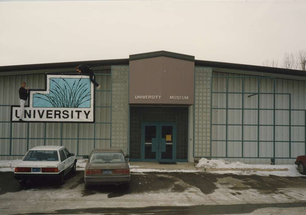 museum, Cedar Falls, IA, University of Northern Iowa Museum, Iowa History, Schools and Education, uni, Winter, sign, cars, history of Iowa, university of northern iowa, Iowa, men