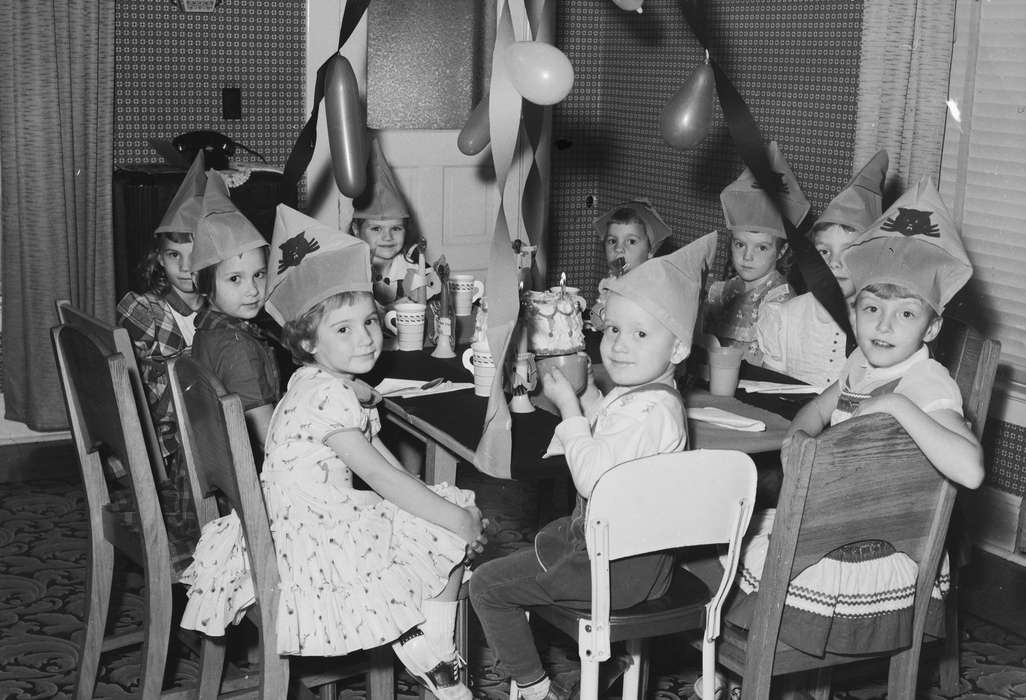 Portraits - Group, IA, historic, Coon Rapids, birthday celebration, birthday candles, Iowa, Children, birthday cake, United States, birthday, Photos, history, Entertainment, ia, birthday party, Coon Rapids Enterprise, birthday hats