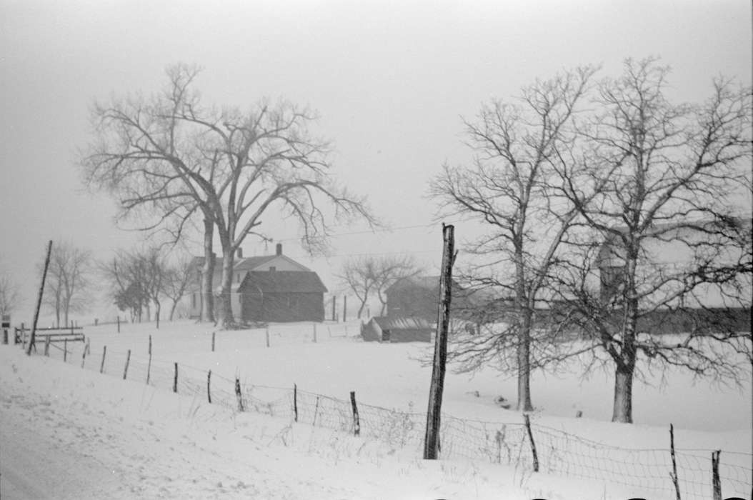 homestead, Iowa History, Barns, snow, history of Iowa, Library of Congress, Iowa, fence, wire, Winter