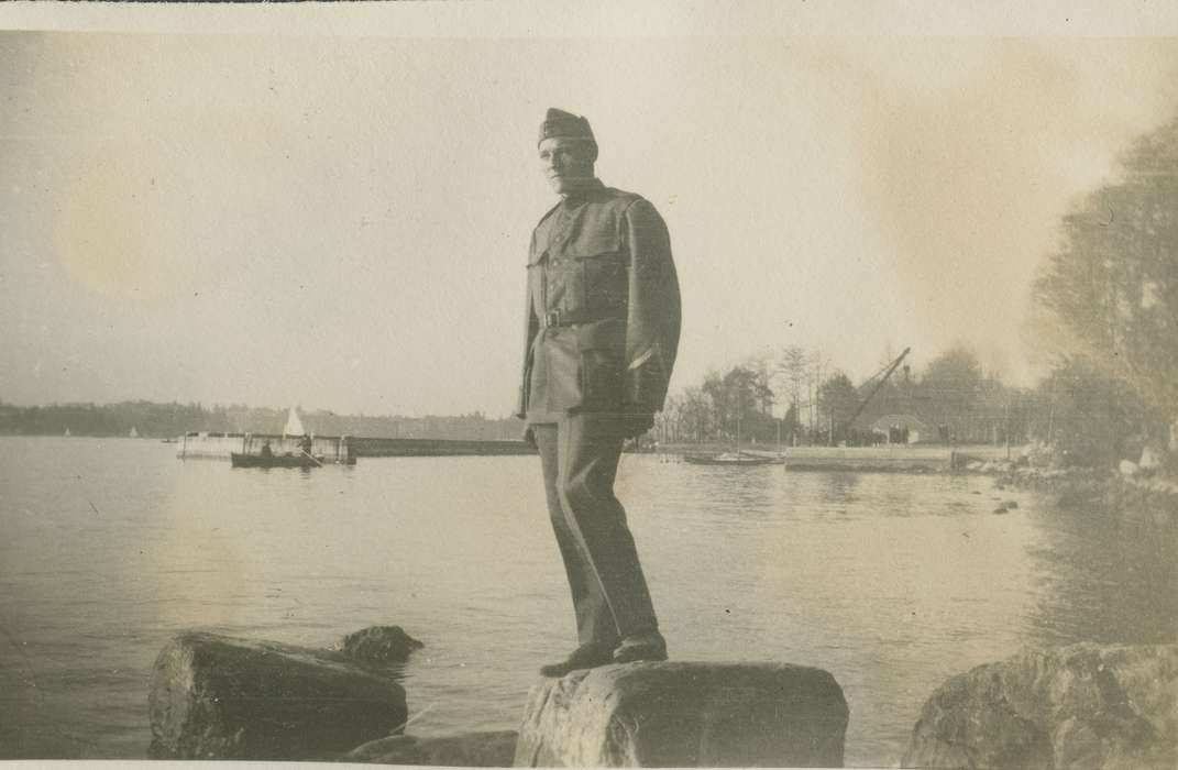 uniform, Portraits - Individual, Fabos, Edith, Lakes, Rivers, and Streams, rock, lake, Military and Veterans
