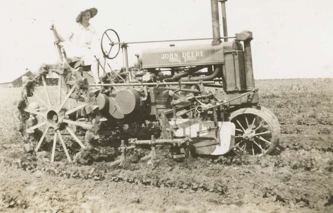 Farms, Farming Equipment, history of Iowa, tractor, field, Iowa History, plow, Iowa, Calmar, IA, john deere, Portraits - Individual, Rear, Audrey
