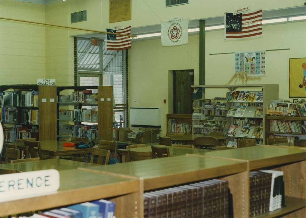 Waverly Public Library, Iowa, bookshelf, american flag, Leisure, Iowa History, history of Iowa, books