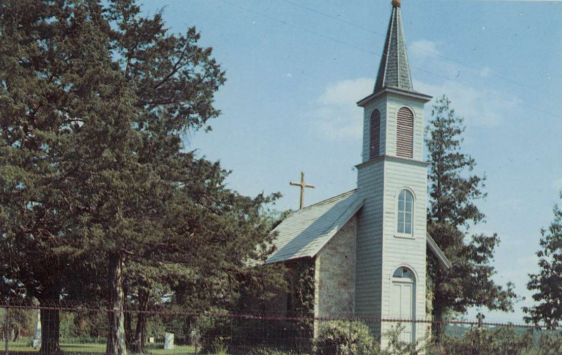 Iowa History, postcard, Shaulis, Gary, Iowa, Religious Structures, chapel, history of Iowa