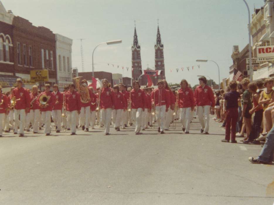 marching band, history of Iowa, Forkenbrock, Lois, instruments, Dyersville, IA, Entertainment, parade, Iowa, Iowa History, Main Streets & Town Squares, uniforms