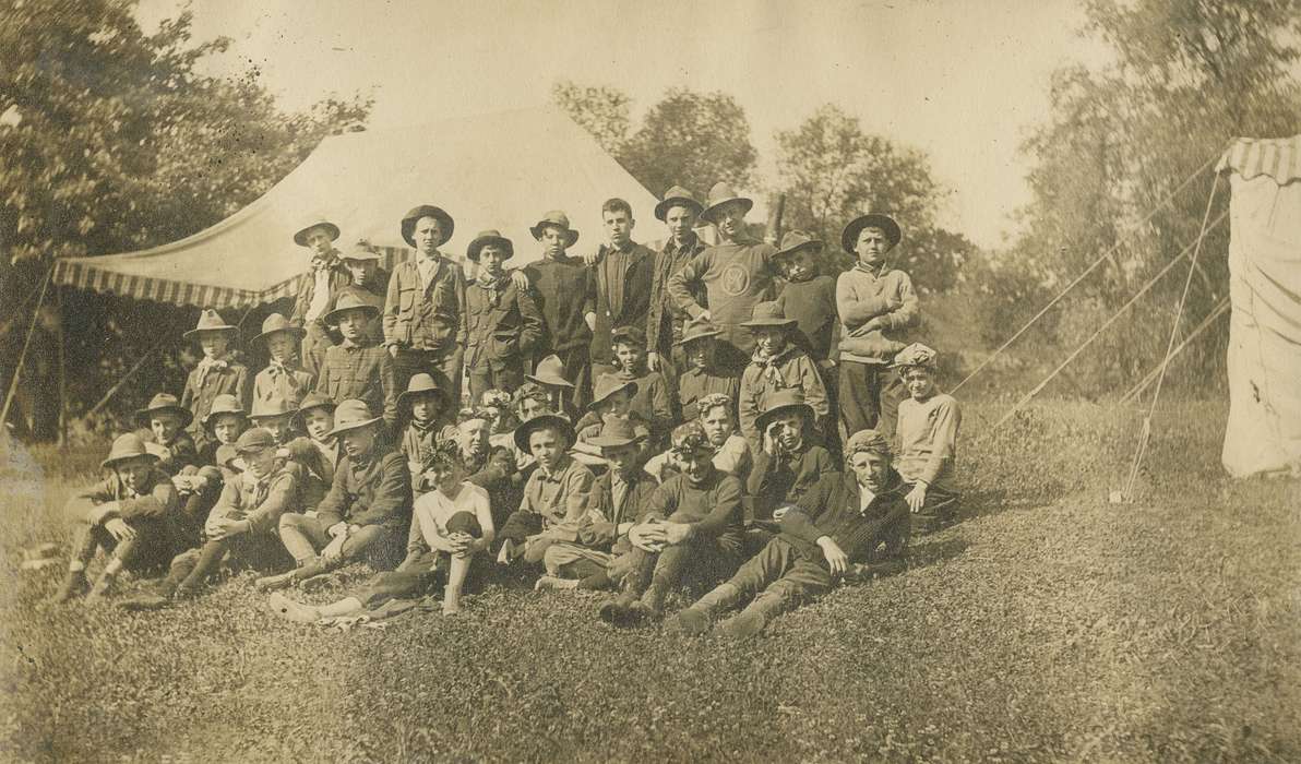boy scouts, history of Iowa, McMurray, Doug, Webster City, IA, Children, Portraits - Group, camping, Iowa, Iowa History