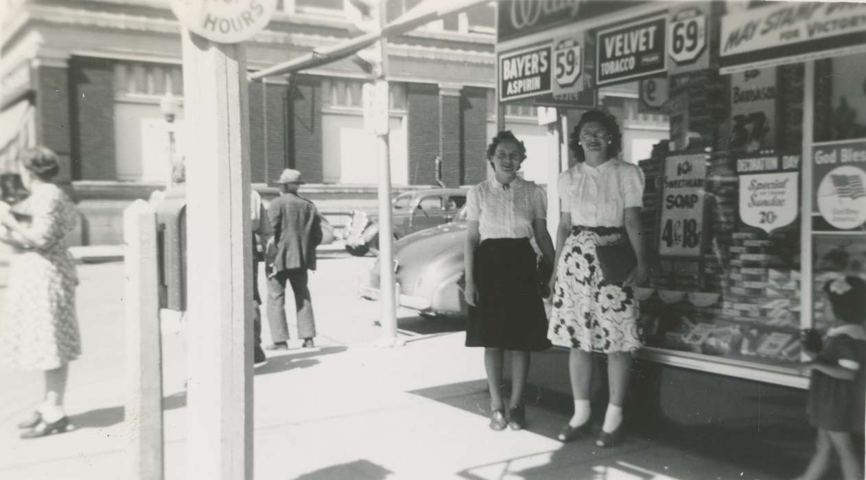 walgreens, ia, Iowa, IA, adult man, Main Streets & Town Squares, advertisement, United States, Businesses and Factories, Mason City, Kral, Ty, history, Cerro Gordo, Photos, Portraits - Group, woman, historic, Motorized Vehicles, Cities and Towns
