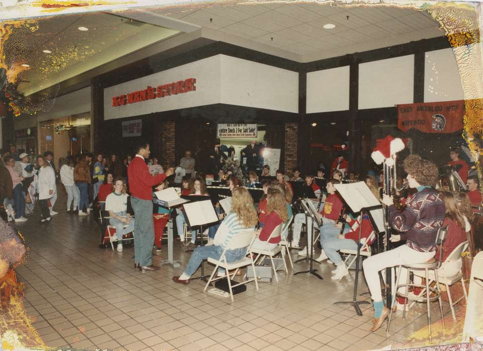 Entertainment, african american, Iowa City, IA, mall, history of Iowa, Iowa History, instrument, East, Ed, conductor, band, crowd, Iowa, store, People of Color, Businesses and Factories
