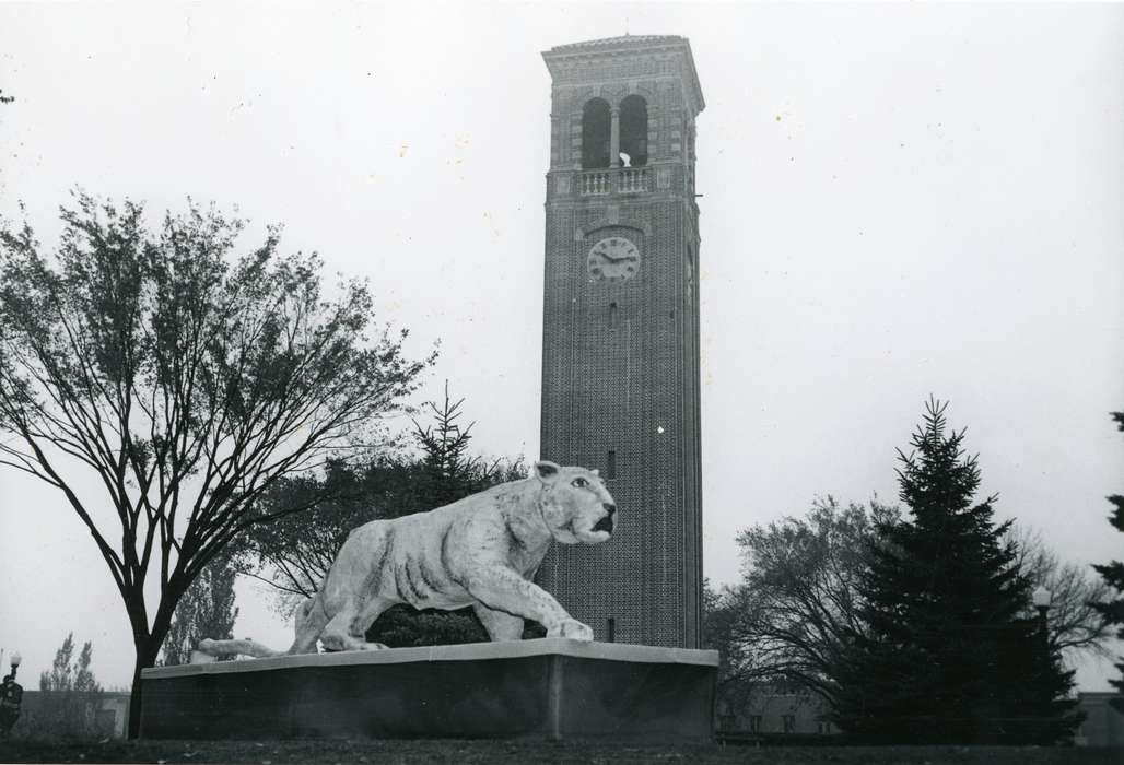 panther, university of northern iowa, UNI Special Collections & University Archives, uni, Schools and Education, campanile, Iowa History, bell, Cedar Falls, IA, iowa state teachers college, clock tower, mascot, campus, Iowa, history of Iowa
