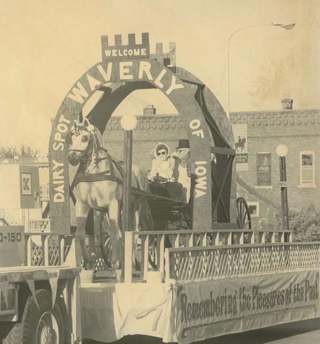 Waverly Public Library, Main Streets & Town Squares, dairy, Cities and Towns, parade, Waverly, IA, Iowa History, history of Iowa, Fairs and Festivals, parade float, Iowa