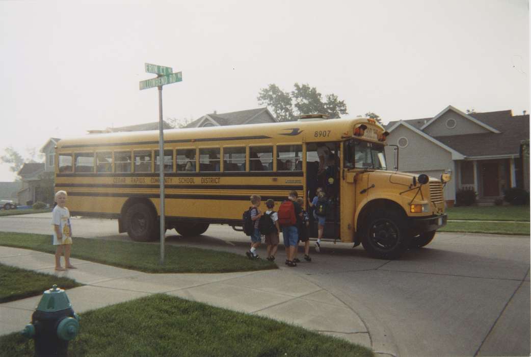 Cities and Towns, Children, Schools and Education, Iowa History, bus, school bus, LeTellier, Logan, Iowa, history of Iowa, IA, blue bird