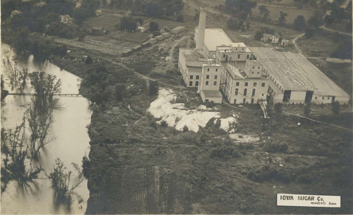 aerial, Businesses and Factories, correct date needed, Waverly Public Library, Iowa History, Waverly, IA, Iowa, sugar factory, landscape, history of Iowa