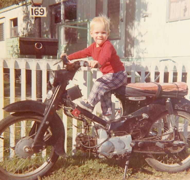 motorcycle, Children, mailbox, baby, Fuller, Steven, Iowa History, Dike, IA, Iowa, history of Iowa, Portraits - Individual, Motorized Vehicles