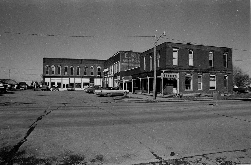 history of Iowa, Cities and Towns, storefront, car, Businesses and Factories, parking lot, Iowa History, Cincinnati, IA, Iowa, Motorized Vehicles, Main Streets & Town Squares, Lemberger, LeAnn