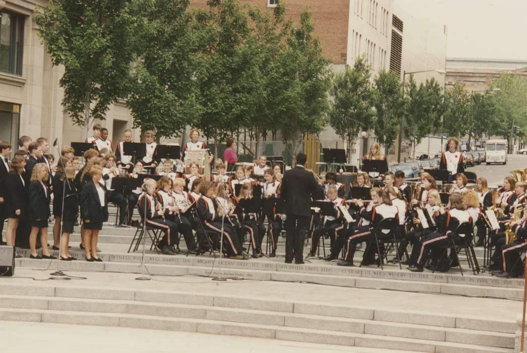 band, history of Iowa, stage, Iowa History, East, Ed, Waterloo, IA, choir, Iowa, Entertainment, conductor, instrument, Cities and Towns