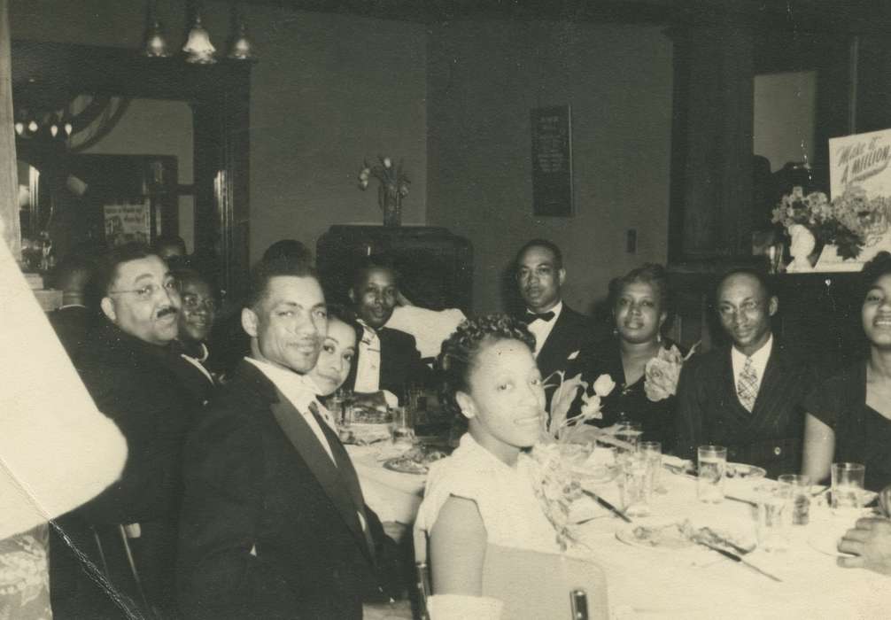 People of Color, Iowa History, african american, history of Iowa, dinner, formal attire, Portraits - Group, Henderson, Jesse, Waterloo, IA, Food and Meals, Iowa