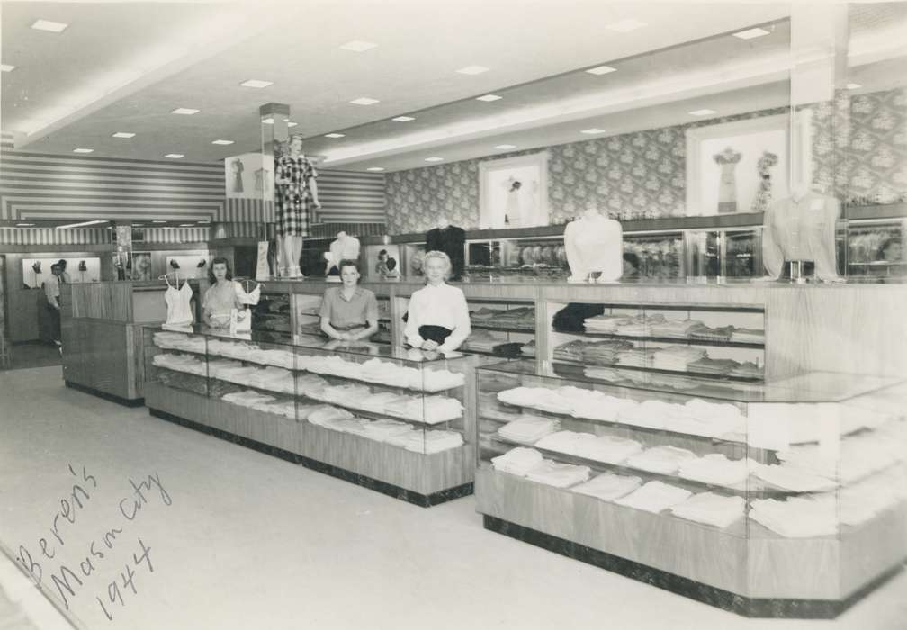 Labor and Occupations, Kral, Ty, ia, clerk, Iowa, history, IA, Cerro Gordo, adult man, Photos, Portraits - Group, woman, historic, United States, Mason City, clothing store