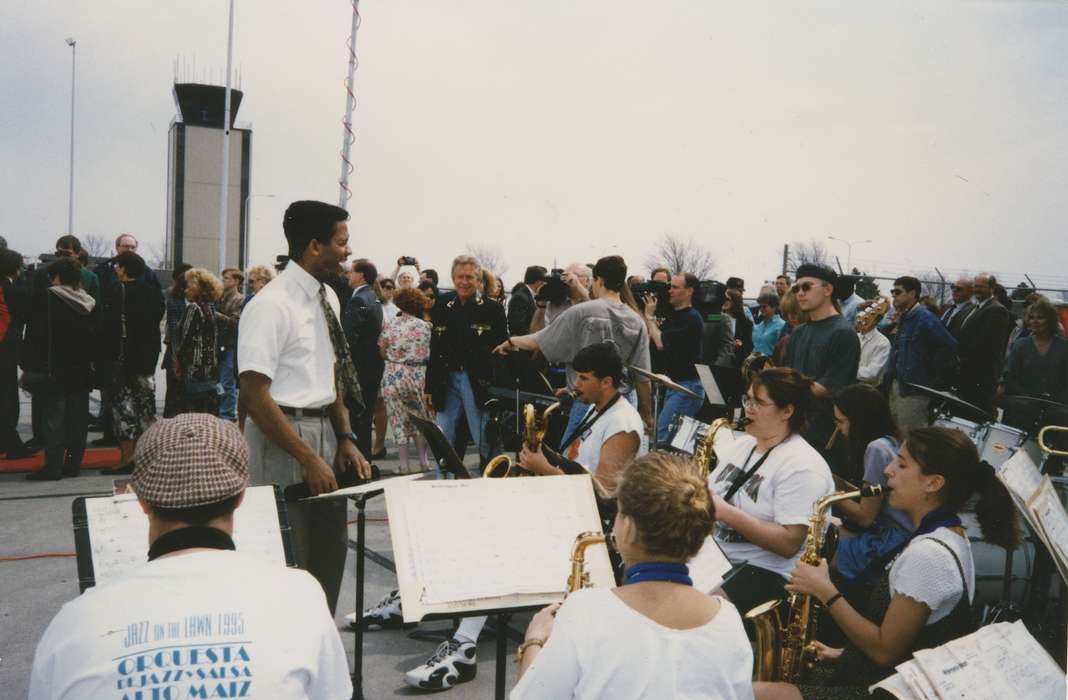 Entertainment, african american, Children, history of Iowa, Iowa History, East, Ed, conductor, band, crowd, Waterloo, IA, Iowa, instrument, People of Color, camera