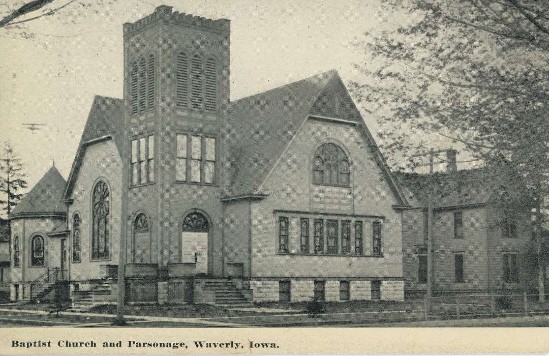 Religious Structures, Waverly, IA, Iowa, Waverly Public Library, church, postcard, Iowa History, history of Iowa, baptist
