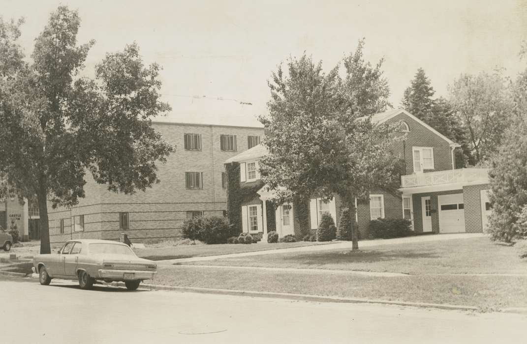front yard, Motorized Vehicles, car, brick building, Homes, correct date needed, Iowa History, trees, wartburg college, Waverly Public Library, Cities and Towns, Iowa, brick home, history of Iowa