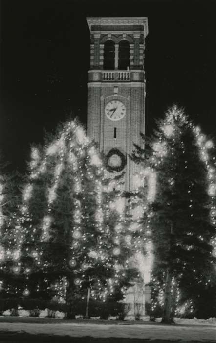 christmas wreath, christmas, history of Iowa, Schools and Education, campanile, UNI Special Collections & University Archives, christmas decorations, Cedar Falls, IA, Iowa History, Iowa, uni, university of northern iowa, Winter, Holidays