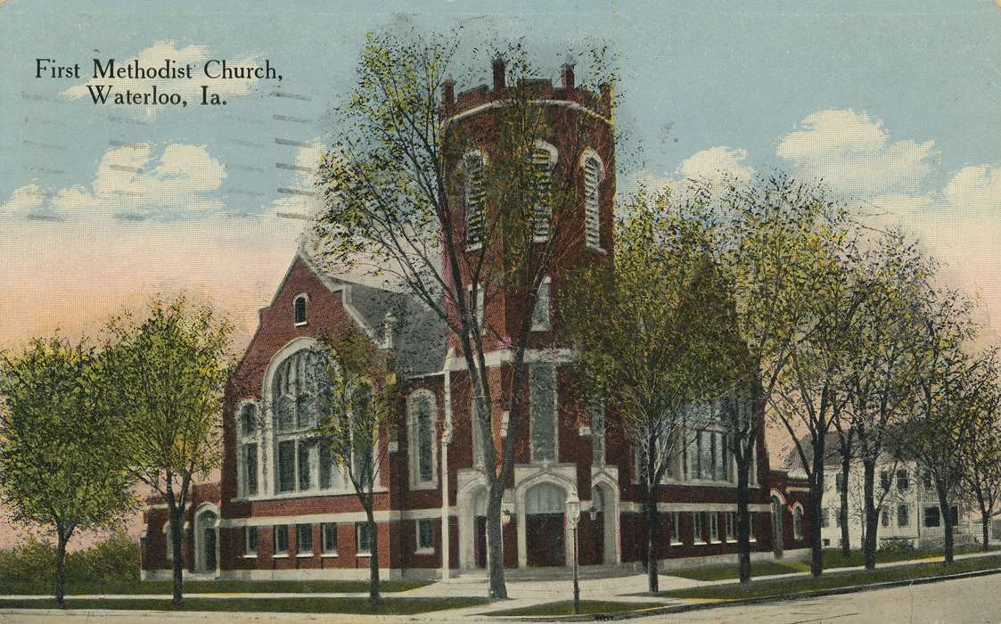 ia, IA, history, postcard, Religious Structures, Waterloo, historic, church, Olsson, Ann and Jons, methodist church, Iowa, Black Hawk, United States, Photos