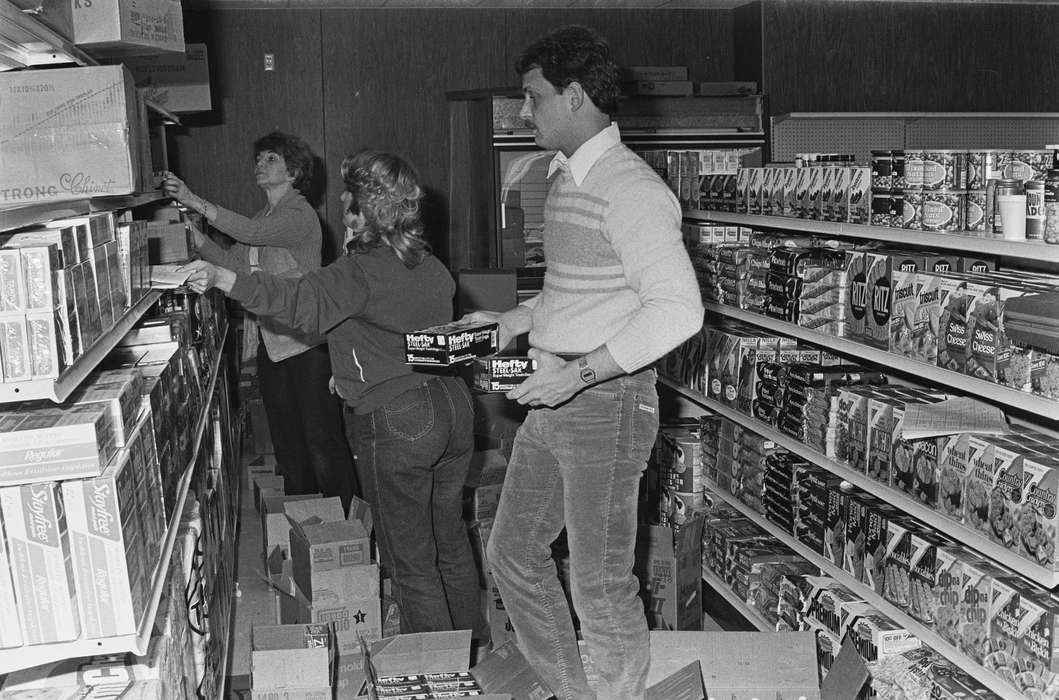 Coon Rapids, Photos, Coon Rapids Enterprise, history, ia, IA, ritz, store, Food and Meals, stocking shelves, Iowa, sweater, Labor and Occupations, historic, United States