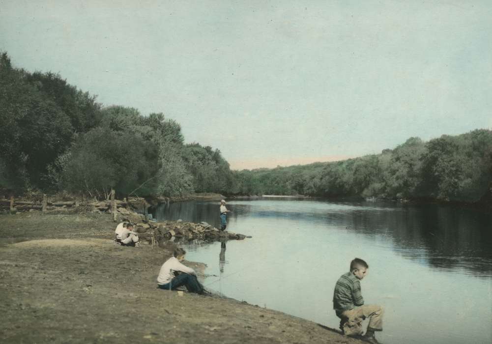 McMurray, Doug, fishing, Children, Outdoor Recreation, Iowa History, Lakes, Rivers, and Streams, Iowa, colorized, history of Iowa, Webster City, IA, fish, boy scout