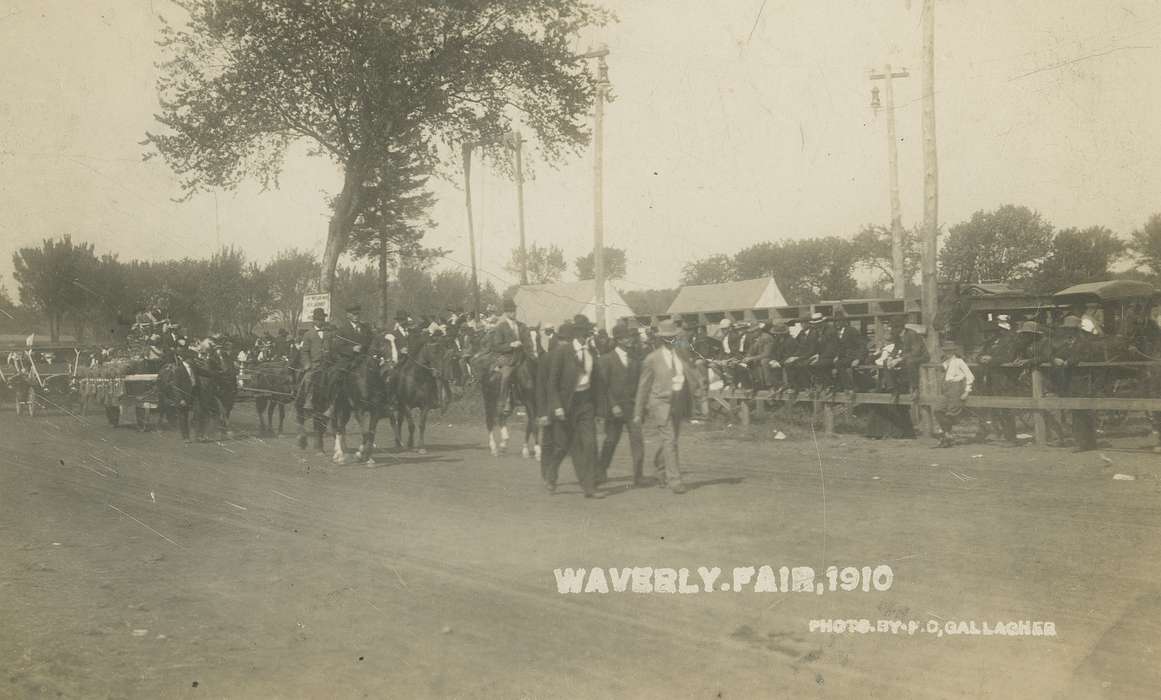 Waverly Public Library, Iowa History, county fair, history of Iowa, Waverly, IA, Portraits - Group, Leisure, horseback, Fairs and Festivals, Animals, parade, Iowa