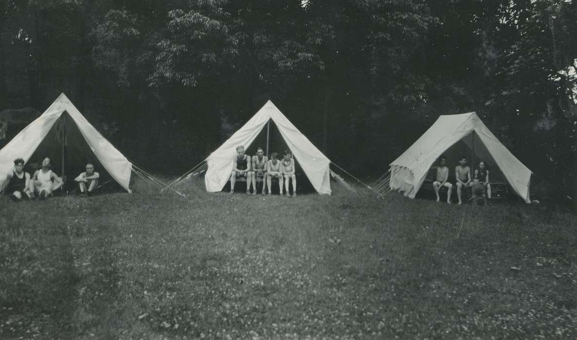 boy scouts, history of Iowa, Iowa, camp, Children, camping, Portraits - Group, McMurray, Doug, Iowa History, Lehigh, IA, tents