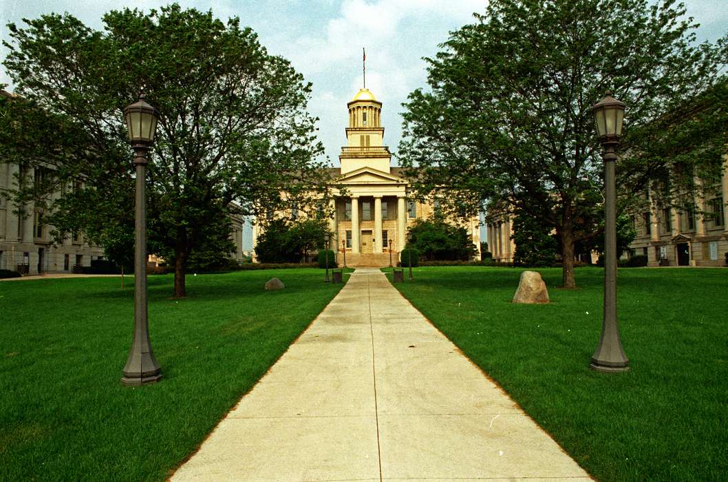 Cities and Towns, column, Schools and Education, college, lawn, pillar, street light, Iowa History, Iowa City, IA, university, Iowa, history of Iowa, university of iowa, Lemberger, LeAnn
