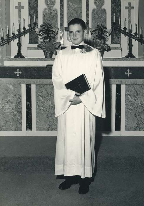 bible, Portraits - Individual, Iowa, plant, candle, Children, ia, bowtie, cross, Religion, history, historic, Coon Rapids Enterprise, habit, Religious Structures, altar, Photos, christianity