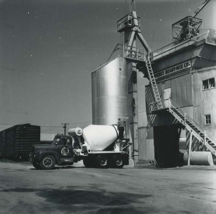 history of Iowa, cement truck, silo, Iowa History, Waverly Public Library, Iowa, Businesses and Factories, factory