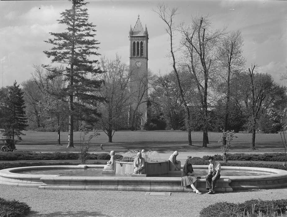 campus, campanile, Iowa History, Schools and Education, relaxing, history of Iowa, Leisure, water fountain, native american statue, Iowa, Library of Congress, iowa state university