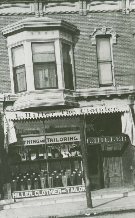 Cities and Towns, brick building, Iowa History, correct date needed, Main Streets & Town Squares, history of Iowa, Waverly Public Library, Iowa, Businesses and Factories, clothing store