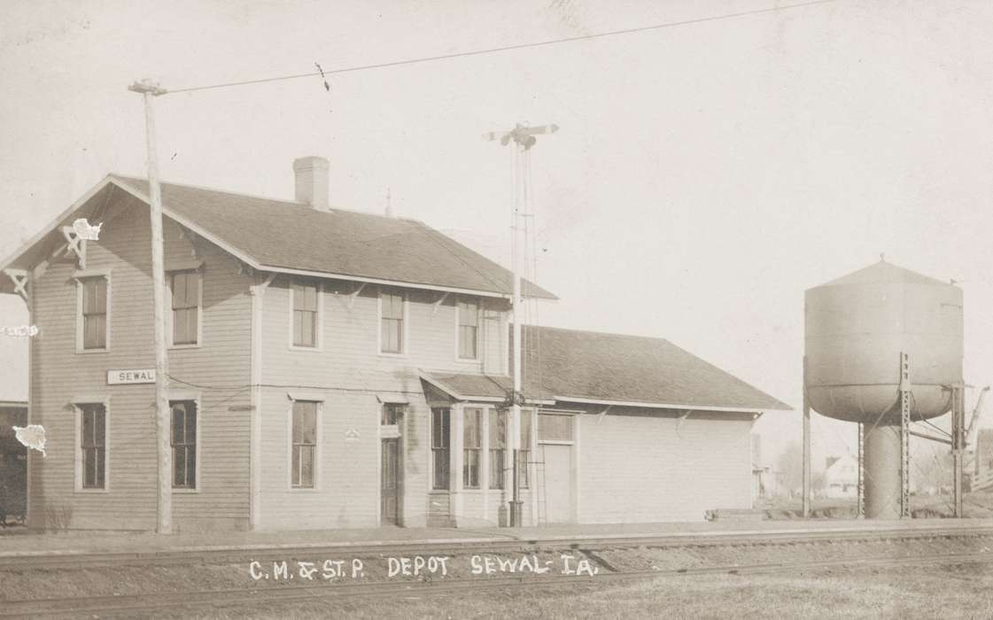 store, Train Stations, Iowa History, history of Iowa, Cities and Towns, Iowa, Sewal, IA, Martin, Carol, depot, water tower