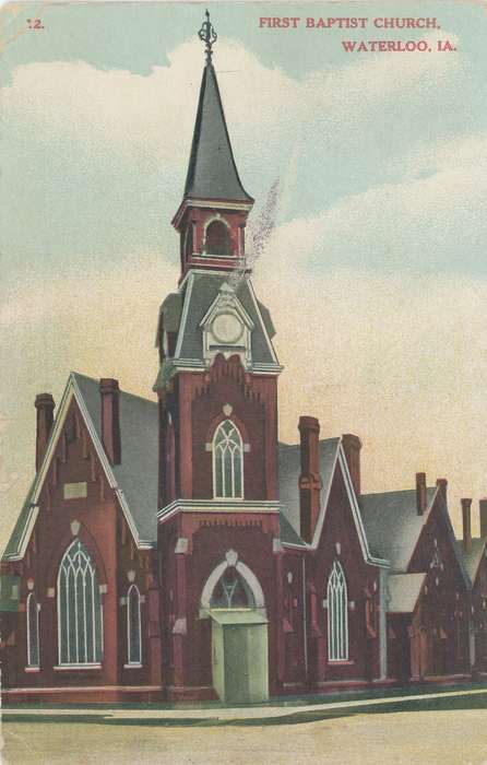 ia, history, postcard, Religious Structures, historic, church, Olsson, Ann and Jons, baptist church, Iowa, Photos