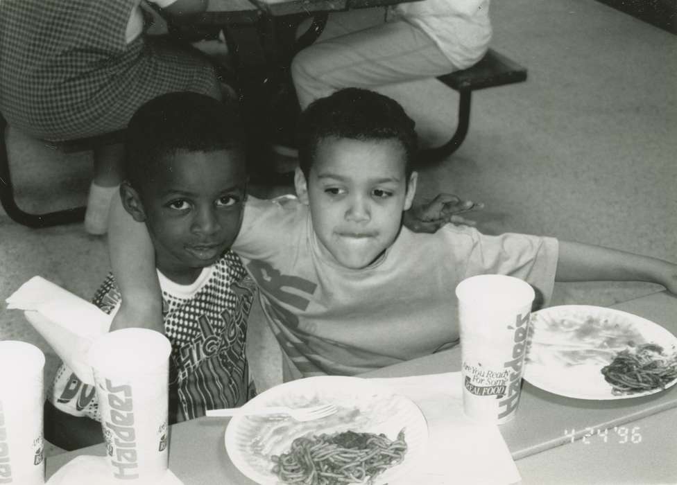 boys & girls clubs of america, Boys & Girls Clubs of the Cedar Valley, hugging, IA, Iowa, hug, Children, ia, boys and girls clubs of america, Food and Meals, Coon Rapids, history, historic, United States, People of Color, spaghetti, boy, fast food, Photos, Portraits - Group