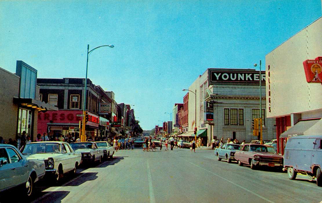 history of Iowa, Cities and Towns, storefront, Ottumwa, IA, car, Businesses and Factories, bank, street light, Iowa History, mainstreet, Iowa, younkers, van, Motorized Vehicles, Main Streets & Town Squares, Lemberger, LeAnn