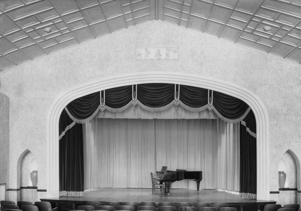 piano, Religious Structures, Cedar Falls, IA, Iowa, Schools and Education, university of northern iowa, stage, uni, UNI Special Collections & University Archives, Iowa History, history of Iowa, iowa state teachers college, chapel