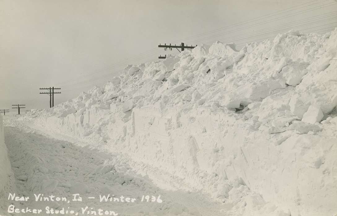 snow, telephone pole, blizzard, Vinton, IA, Palczewski, Catherine, Iowa History, Winter, Iowa, history of Iowa