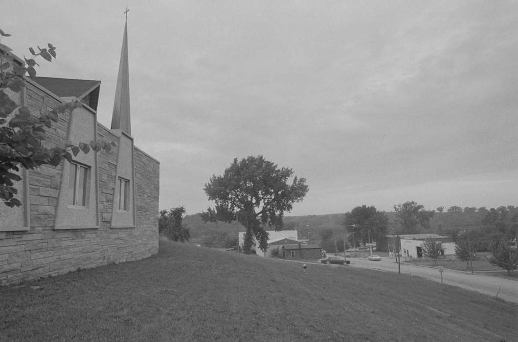 Lemberger, LeAnn, Religious Structures, Iowa, Iowa History, history of Iowa, tree, Melrose, IA, Cities and Towns, steeple, church, yard