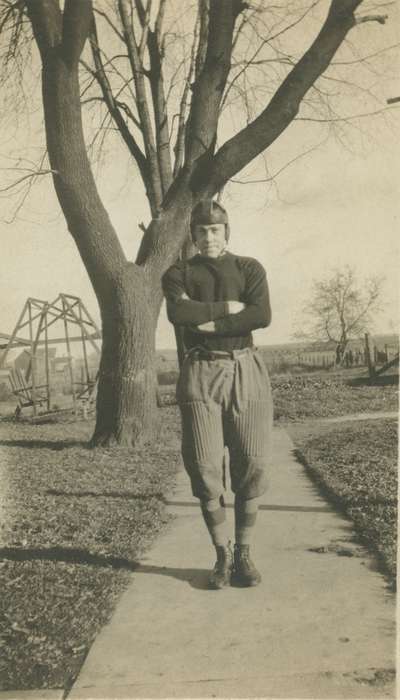 leather helmet, Portraits - Individual, football, Rossiter, Lynn, Iowa History, history of Iowa, USA, Iowa, Sports