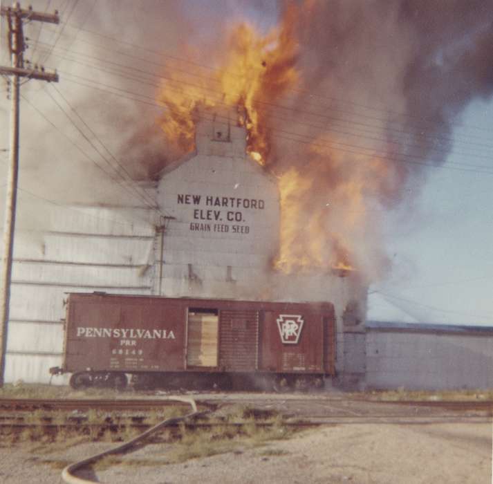 Businesses and Factories, Iowa History, Iowa, New Hartford, IA, Farming Equipment, Plummer, James, fire, history of Iowa, grain elevator