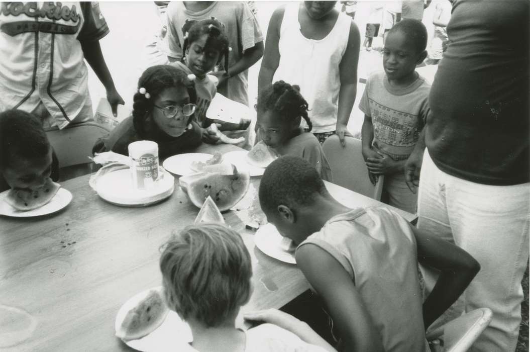 Black Hawk, girl, boys & girls clubs of america, Boys & Girls Clubs of the Cedar Valley, IA, Iowa, boys and girls clubs of america, Children, Food and Meals, ia, Leisure, Entertainment, watermelon, contest, history, historic, baseball uniform, Waterloo, United States, People of Color, braid, hy-vee, boy, Photos, Portraits - Group