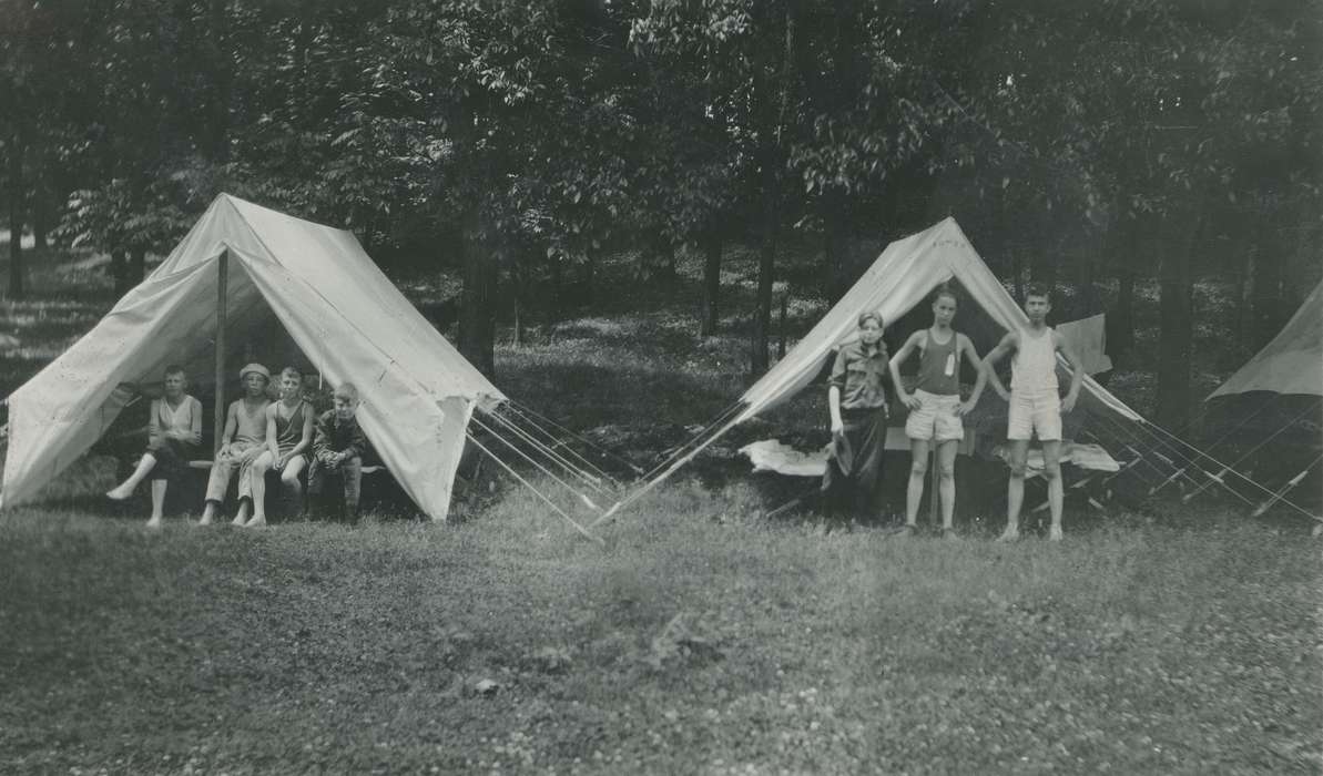 boy scouts, history of Iowa, Iowa, Children, McMurray, Doug, camping, Portraits - Group, Iowa History, Lehigh, IA, tents