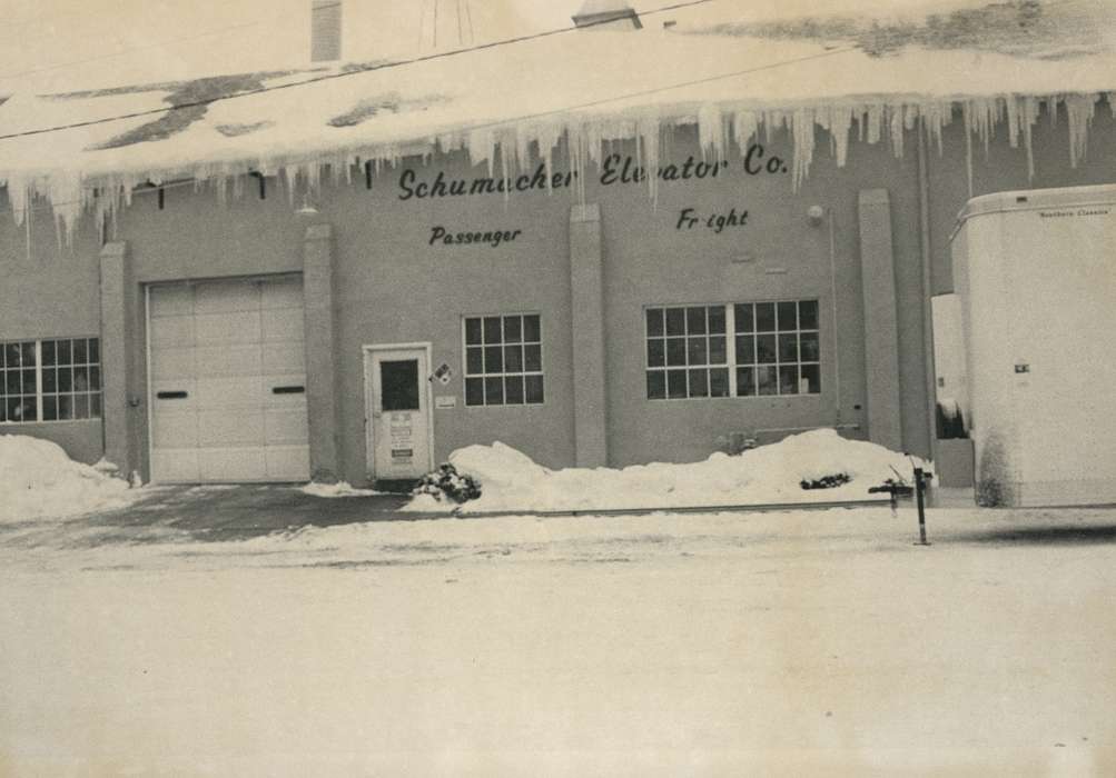 Waverly Public Library, garage, Winter, factory, elevator, icicle, Iowa History, Denver, IA, Iowa, history of Iowa, Businesses and Factories